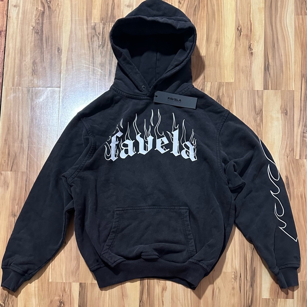 NWT Favela Hoodie Men's Size XS Color Black with Logo White Front Long Sleeve